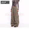 JEEP SPIRIT吉普美式風(fēng)復古褶皺大口袋工裝牛仔褲男女小眾設計感高街闊腿褲子 黑灰色 XL 曬單實(shí)拍圖