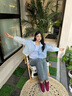 森馬（Semir）外套女秋短款蕾絲寬松蝙蝠袖棉麻立領2025新款甜美小清新夾克 粉藍80081 L 曬單實拍圖
