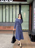 顏域設計感掐腰連衣裙女2025新款秋裝高級感長(cháng)袖過(guò)膝顯瘦氣質(zhì)長(cháng)裙 藍色 2XL 曬單實(shí)拍圖