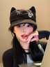 趣木也卡通貓耳朵棒球帽可愛(ài)甜妹明日香帽子刺繡二次元Y2K鴨舌帽顯臉小 貓耳棒球帽黑色 曬單實(shí)拍圖