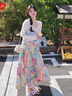 皮爾卡丹多巴胺法式絕美碎花吊帶連衣裙套裝女春夏2025新款外搭披肩兩件套 吊帶裙+披肩套裝 M （105-115斤) 曬單實(shí)拍圖