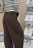 棠暖棕色彎刀闊腿褲女春秋款2025新款高腰寬松老錢(qián)風(fēng)休閑醋酸毛呢褲子 咖色 S 80-100斤 曬單實(shí)拍圖