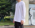 頂峰保羅（Dingfengbaoluo）純棉美式男長(zhǎng)袖圓領(lǐng)T恤休閑純色寬松秋季打底衫SK260白色M 曬單實(shí)拍圖