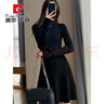 皮爾卡丹（pierre cardin）黑色半高領(lǐng)針織連衣裙女秋冬大碼胖mm氣質(zhì)長(cháng)袖顯瘦打底包臀短裙子 黑色【氣質(zhì)名媛風(fēng)/法式感/時(shí)尚高端/氛圍感/顯白好 M 85-100斤 曬單實(shí)拍圖
