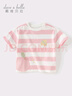 戴維貝拉（DAVE＆BELLA）女童短袖T恤純棉小童打底衫夏天新款童裝休閑男寶上衣兒童衣服 粉白條紋【現貨】 130 cm（建議身高120-130cm） 曬單實(shí)拍圖