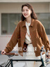茵曼（INMAN）2025秋冬女裝新款純色翻領(lǐng)口袋單排扣百搭短外套上衣 濃咖啡 S 曬單實(shí)拍圖