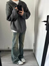 IZEXX美式針織開衫外套男秋冬季高級感慵懶風(fēng)毛衣連帽外套NZ02灰色M 曬單實(shí)拍圖