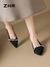ZHR單鞋女夏溫柔風(fēng)珍珠淺口女鞋質(zhì)感復古絨面尖頭鞋子女BL561黑色36 曬單實(shí)拍圖
