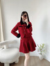 尚靜夾棉加厚小香風(fēng)套裝裙2025年冬季新翻領(lǐng)外套+A字百褶短裙兩件套女 紅色 M 曬單實(shí)拍圖