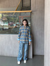 Teenie Weenie小熊女學(xué)院風(fēng)復古格紋棉襯衫2025年秋新款格子上衣 藍色 L 曬單實(shí)拍圖