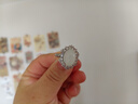 QUAMER金店款冰種翡翠蛋面戒指緬甸高冰玻璃種白冰戒面diy女款9 活口可調節 高冰種單面戒指925鍍銀鑲鉆 曬單實(shí)拍圖