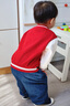 幼歌（YOUGE）嬰幼兒2025秋季元?dú)鈱捤擅朗郊咏q棒球服親膚復(fù)古外套潮紅色90 cm 曬單實(shí)拍圖