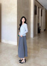 clotho Rennie品牌女裝T恤半裙套裝女2025春秋新款圓領(lǐng)長(cháng)袖通勤時(shí)尚日常兩件套 灰色 L 曬單實(shí)拍圖