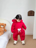 班喜迪嬰兒羽絨服連體衣冬季女寶寶衣服小月齡外出服白鴨絨冬裝保暖爬服 紅色 90 充絨量：80g 曬單實拍圖