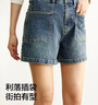 森馬（Semir）森柔|牛仔褲女夏季做舊半松緊腰短褲復古潮流直筒褲103325122001 曬單實(shí)拍圖