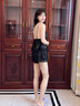 Dudant奢侈國際品牌女款2025新款桑蠶絲時尚夏季開襠誘惑連體衣真絲睡裙 蕾絲款:黑色 M 曬單實拍圖