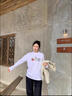 衣品元純棉印花長(cháng)袖T恤女學(xué)生2025春秋季新款寬松遮肚顯瘦慵懶百搭上衣 白色 L （90-105斤） 曬單實(shí)拍圖