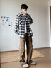 TOMMY JEANS25新款秋冬男裝純棉微抓絨法蘭絨復(fù)古漸變格紋襯衫外套22019 黑白格紋BDS S 曬單實(shí)拍圖