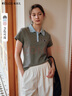 Olrain歐芮兒撞色波浪邊polo領(lǐng)設計感T恤女夏季2025新款短袖上衣 灰色 S 曬單實(shí)拍圖