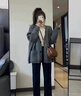 妃?，幮蓍e褲女裝套裝2025秋冬新款韓版時(shí)尚復古氣質(zhì)慵懶風(fēng)顯瘦闊腿褲子 灰色開(kāi)衫+黑色褲子 M 曬單實(shí)拍圖