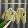 G.DUCKKIDS小黃鴨嬰幼兒小童春秋季夾棉帥氣洋氣套裝男寶時(shí)尚保暖分體兩件套 綠色 90 cm 曬單實(shí)拍圖