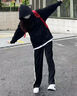 世希300斤胖mm大碼撞色運動(dòng)褲女春秋高腰寬松垂感休閑闊腿拖地長(cháng)褲子 黑色[常規款] 3XL [建議160-190斤] 曬單實(shí)拍圖