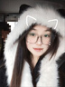 亦纖狐貍耳朵毛絨帽子圍巾一體女秋冬大頭圍防寒保暖抗凍加厚高顏值 圍巾帽子二合一-超厚灰色 曬單實(shí)拍圖