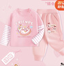 巴布豆兒童套裝春秋寶寶衣服中小童可愛(ài)童趣假兩件上衣女童休閑兩件套 粉 游樂(lè )巴布妮+粉 三只小麗X 110 cm 曬單實(shí)拍圖