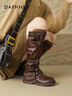 達芙妮棕色長(cháng)筒靴女2025秋季新款厚底中筒西部騎士靴堆堆褲管靴子 棕色 35 曬單實(shí)拍圖