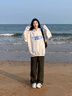 燦圖重磅卡通印花連帽衛(wèi)衣女春秋季寬松潮流美式上衣外套情侶休閑帽衫 白灰色 L 【建議100-120斤】 曬單實拍圖