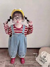 G.DUCKKIDS小黃鴨女童牛仔背帶褲套裝春季韓版復古兩件套女寶洋氣可愛(ài)上衣 套裝【復古藍牛仔背帶褲+條紋上 110 曬單實(shí)拍圖