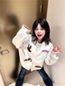 LDBE灰色小狗刺繡棒球服外套女2025新款秋季美式oversize寬松夾克上衣 白灰色【春秋薄款】 M 【80-100斤】 曬單實(shí)拍圖