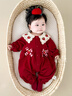 優(yōu)奇嬰兒衣服秋裝連體衣2026新款韓系洋氣小月齡女寶寶百天紅色外出服 紅色 66cm 曬單實(shí)拍圖