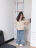 鴨鴨短款連帽雙面穿兒童羽絨服2025年新款冬季加厚中大女童面包服外套 香檳色 150 曬單實(shí)拍圖