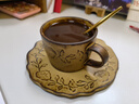 溥畔咖啡杯陶瓷特色中古浮雕咖啡杯碟套裝精致粗陶復(fù)古咖啡杯杯子 浮雕花咖啡杯碟-黃 220ml 曬單實拍圖