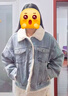 森馬（Semir）牛仔外套女拼接仿兔毛翻領(lǐng)寬松港風(fēng)冬季落肩夾棉夾克103724108001 曬單實(shí)拍圖