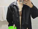 棉致夾克男秋冬季翻領(lǐng)格子外套男潮流港風(fēng)休閑工裝上衣男 黑色 XL 曬單實(shí)拍圖