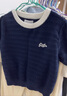 UR夏季新款女裝百搭休閑風(fēng)撞色英文字母針織衫UWU940154 藏青 S 曬單實(shí)拍圖