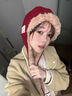 TUTORGOOSE韓系紅色綁帶雷鋒帽女秋冬季新款顯臉小加厚保暖防寒毛絨護耳帽子 酒紅色 均碼(54-60cm) 曬單實(shí)拍圖