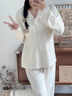 貓人（MiiOW）吊帶胸墊睡女秋冬季純棉長(cháng)袖長(cháng)褲綠色花朵可外穿家居服三件套 WD19036粉【吊帶+長(cháng)袖+長(cháng)褲】 XL 曬單實(shí)拍圖