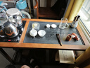 哈駱頓（HALODN）實(shí)木陽(yáng)臺小茶桌茶車(chē)茶臺家用小戶(hù)型燒水壺泡茶一體套裝新中式茶幾 桌+2圍椅【電磁爐】 免安裝100*47*63送茶具套裝 曬單實(shí)拍圖