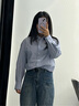 自巧小個子寬松落肩袖格紋襯衫女2025春裝新款慵懶風襯衣長袖上衣 藍白細格 XS （2碼） 曬單實拍圖