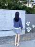 尚靜溫柔甜美蕾絲拼接條紋小衫25年秋新設(shè)計(jì)感寬松長(zhǎng)袖襯衫 藏青色 M 曬單實(shí)拍圖