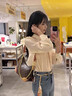 香港專柜正品女包2024新款歐美潮真皮老花牛角包單肩斜跨腋下包女 牛角包黃色 曬單實(shí)拍圖