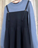 闊色（kuose）藍色背帶裙假兩件連衣裙女秋冬新款撞色針織毛衣裙長(cháng)裙子 藏藍色 L 曬單實(shí)拍圖