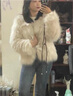 浪莎年輕款仿狐貍毛皮草外套女短款2025冬季新款百搭V領(lǐng)毛毛大衣顯瘦 米白色 S 【85-100斤穿】 曬單實(shí)拍圖