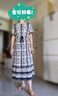 顏域印花條紋連衣裙女2025夏季新款收腰短袖過(guò)膝氣質(zhì)輕熟風(fēng)復古裙 黑白花 L 曬單實(shí)拍圖