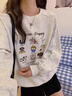LDBE灰色小狗刺繡衛衣女2025新款秋季蕾絲拼接寬松慵懶風(fēng)無(wú)帽圓領(lǐng)上衣 灰色【春秋薄款】 M 【80-110斤】 曬單實(shí)拍圖