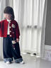 靚貝城堡女童秋裝套裝2025新款兒童春秋季時(shí)髦開(kāi)衫毛衣寶寶洋氣衣服兩件套 紅色加絨（毛衣＋褲子＋內膽） 100 曬單實(shí)拍圖