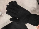 ROWILUX手套男士冬季加厚騎車(chē)學(xué)生防寒保暖韓版可愛(ài)五指觸屏針織毛線(xiàn)手套 黑色 曬單實(shí)拍圖